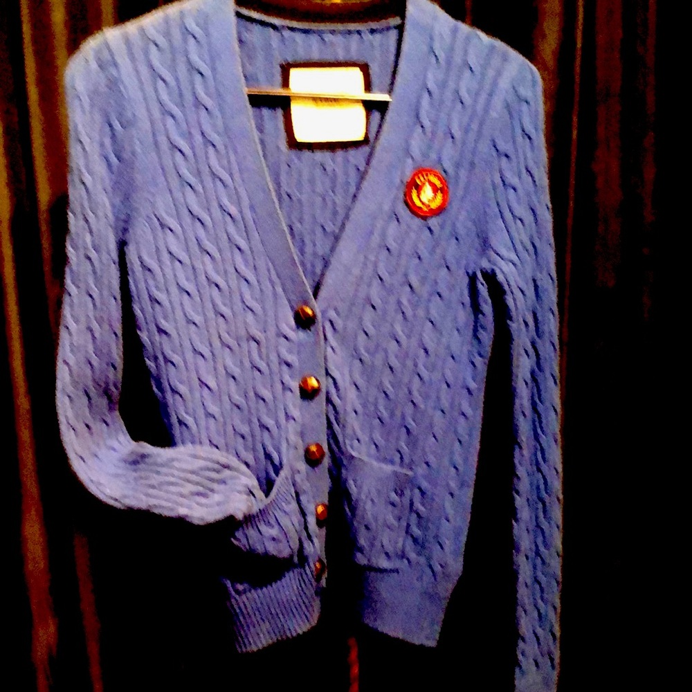 Abercrombie and Fitch Royal Blue cable cardigan sweater cotton/nylon/rabbit hair